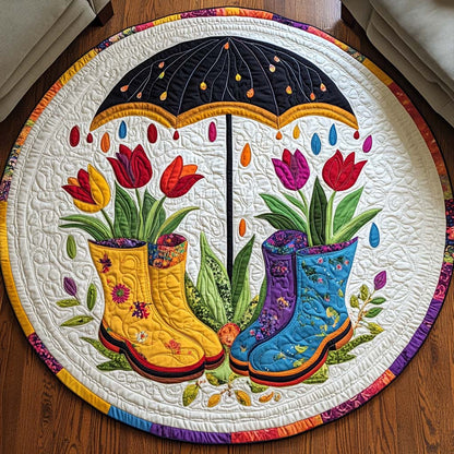 Umbrella Flower Boots Quilted Round Mat NCU0NNT1942