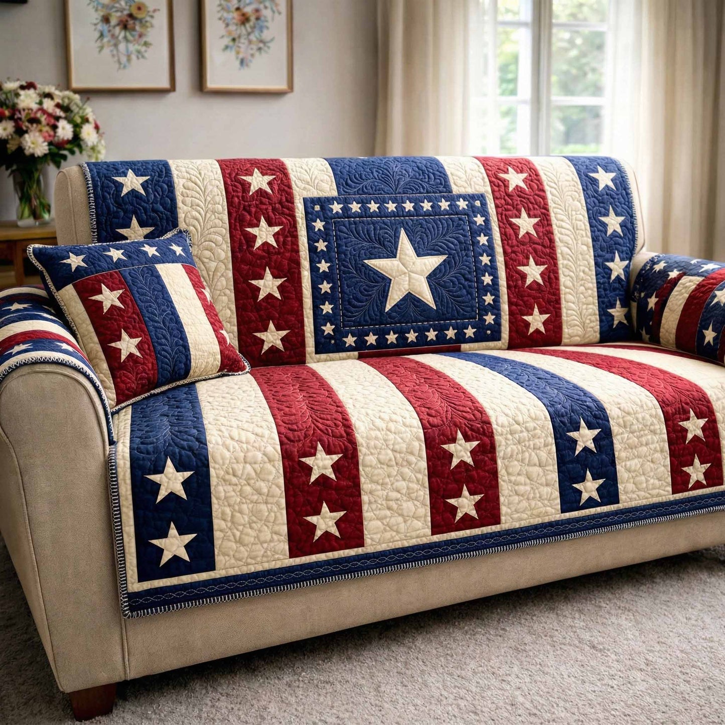 Union Stripe Quilted Sofa Cover NCU0NXD1634