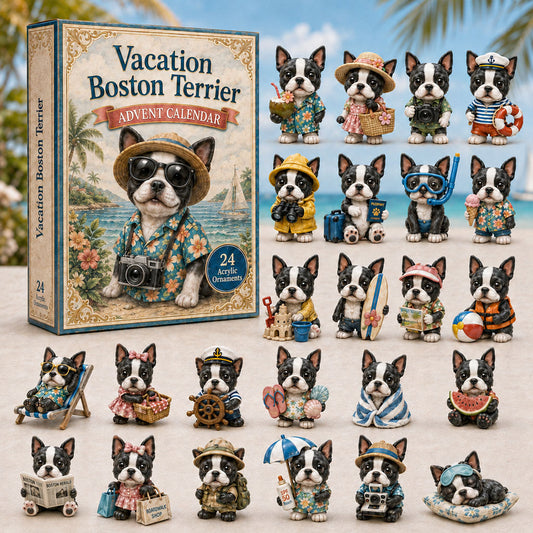 CHRISTMAS KICKOFF 40% OFF - Vacation Boston Terrier Advent Calendar 2026 - 24-Day Festive Countdown, Acrylic Charms Blind Box - Gift For Boston Terrier Lovers AC0NT020