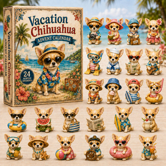 CHRISTMAS KICKOFF 40% OFF - Vacation Chihuahua Advent Calendar 2026 - 24-Day Festive Countdown, Acrylic Charms Blind Box - Gift For Chihuahua Lovers AC0NT075
