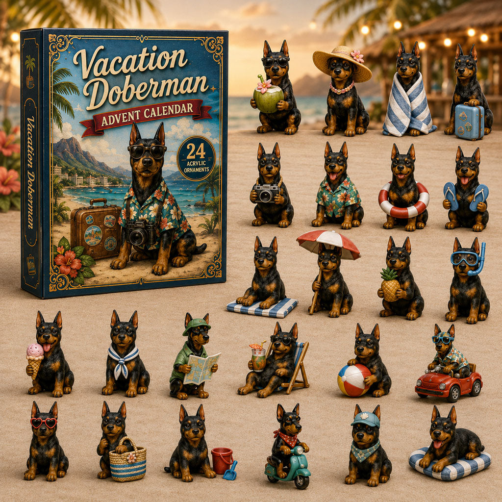 CHRISTMAS KICKOFF 40% OFF - Vacation Doberman Advent Calendar 2026 - 24-Day Festive Countdown, Acrylic Charms Blind Box - Gift For Doberman Lovers AC0NT214