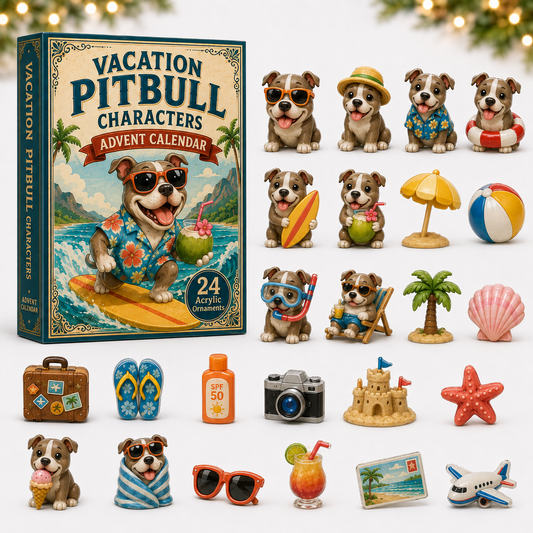 CHRISTMAS KICKOFF 40% OFF - Vacation Pitbull Characters Advent Calendar 2026 - 24-Day Festive Countdown, Acrylic Charms Blind Box - Gift For Pitbull Lovers