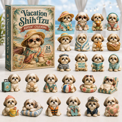 CHRISTMAS KICKOFF 40% OFF - Vacation Shih Tzu Advent Calendar 2026 - 24-Day Festive Countdown, Acrylic Charms Blind Box - Gift For Shih Tzu Lovers AC0NT160