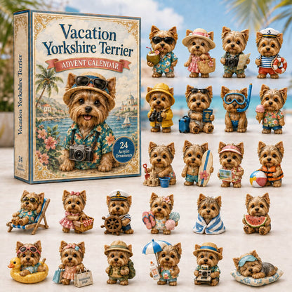 CHRISTMAS KICKOFF 40% OFF - Vacation Yorkshire Terrier Advent Calendar 2026 - 24-Day Festive Countdown, Acrylic Charms Blind Box - Gift For Dog Lovers