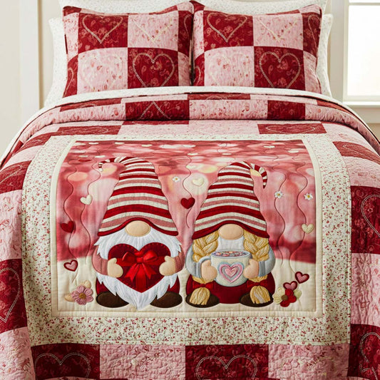 Valentine Gnome Charm 3-Piece Quilted Bedding Set NCU0NNT2694