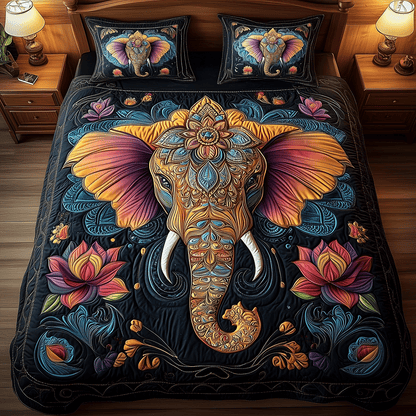 Vibrant Elephant Elegance 3-Piece Quilted Bedding Set NCU0TH2249