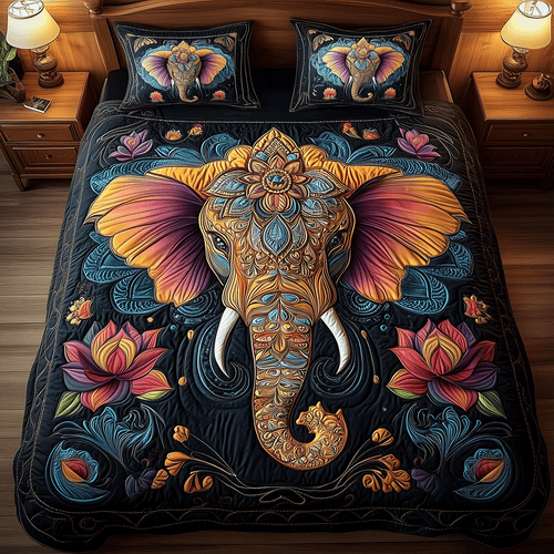 Vibrant Elephant Elegance 3-Piece Quilted Bedding Set NCU0TH2249