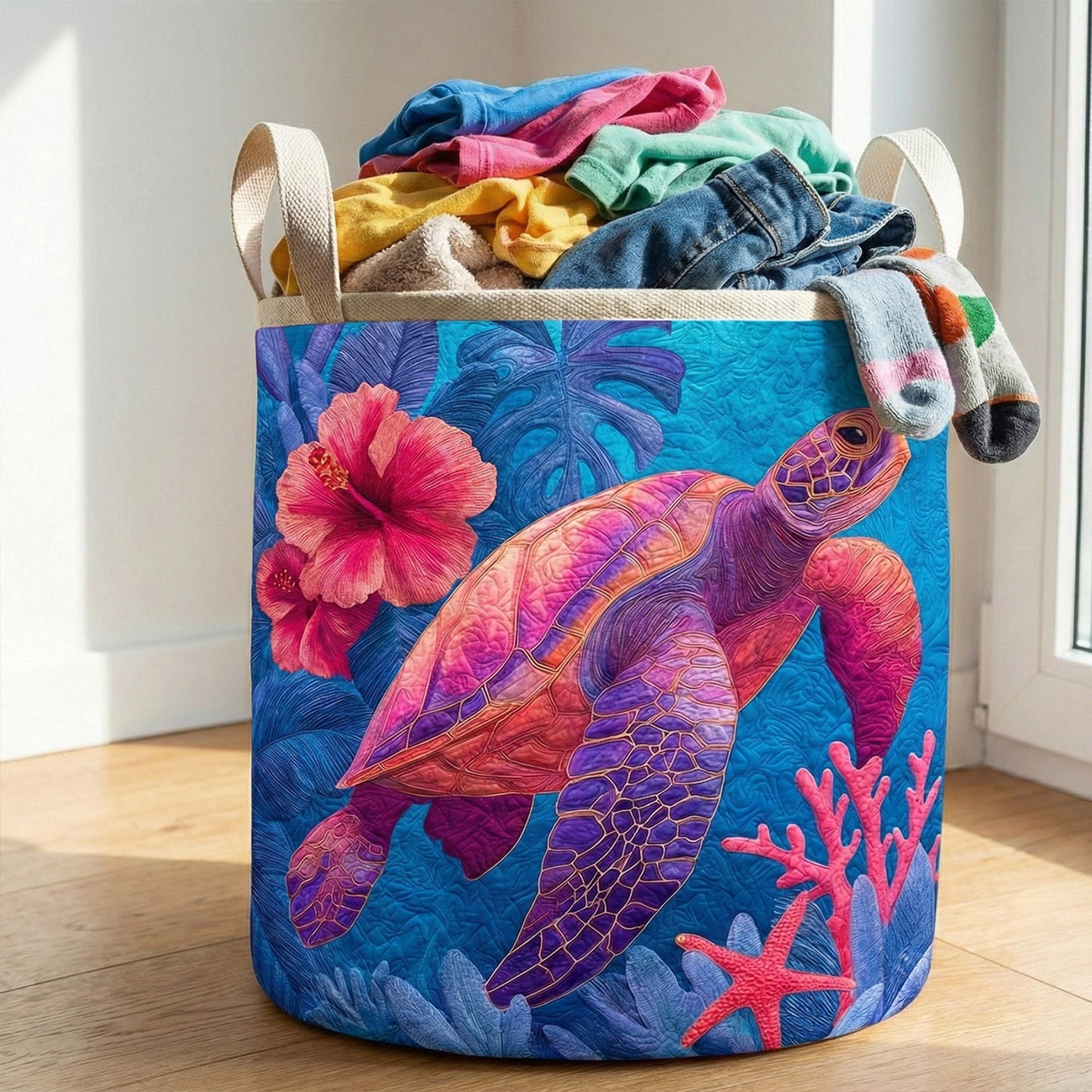 Vibrant Ocean Glow Quilted Laundry Basket NCU0NNT2977
