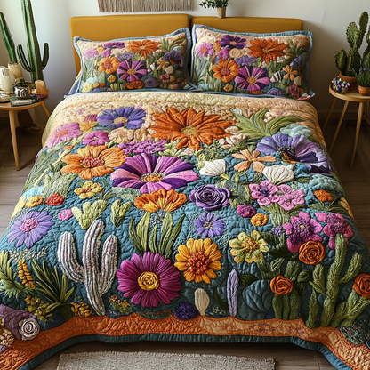 Vibrant Blooms 3-Piece Quilted Bedding Set NCU0NVH265