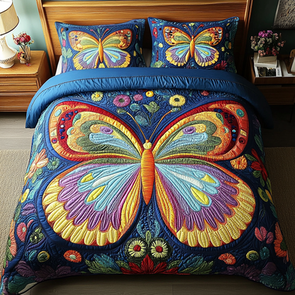 Vibrant Butterfly Dreams 3-Piece Quilted Bedding Set NCU0PVL032