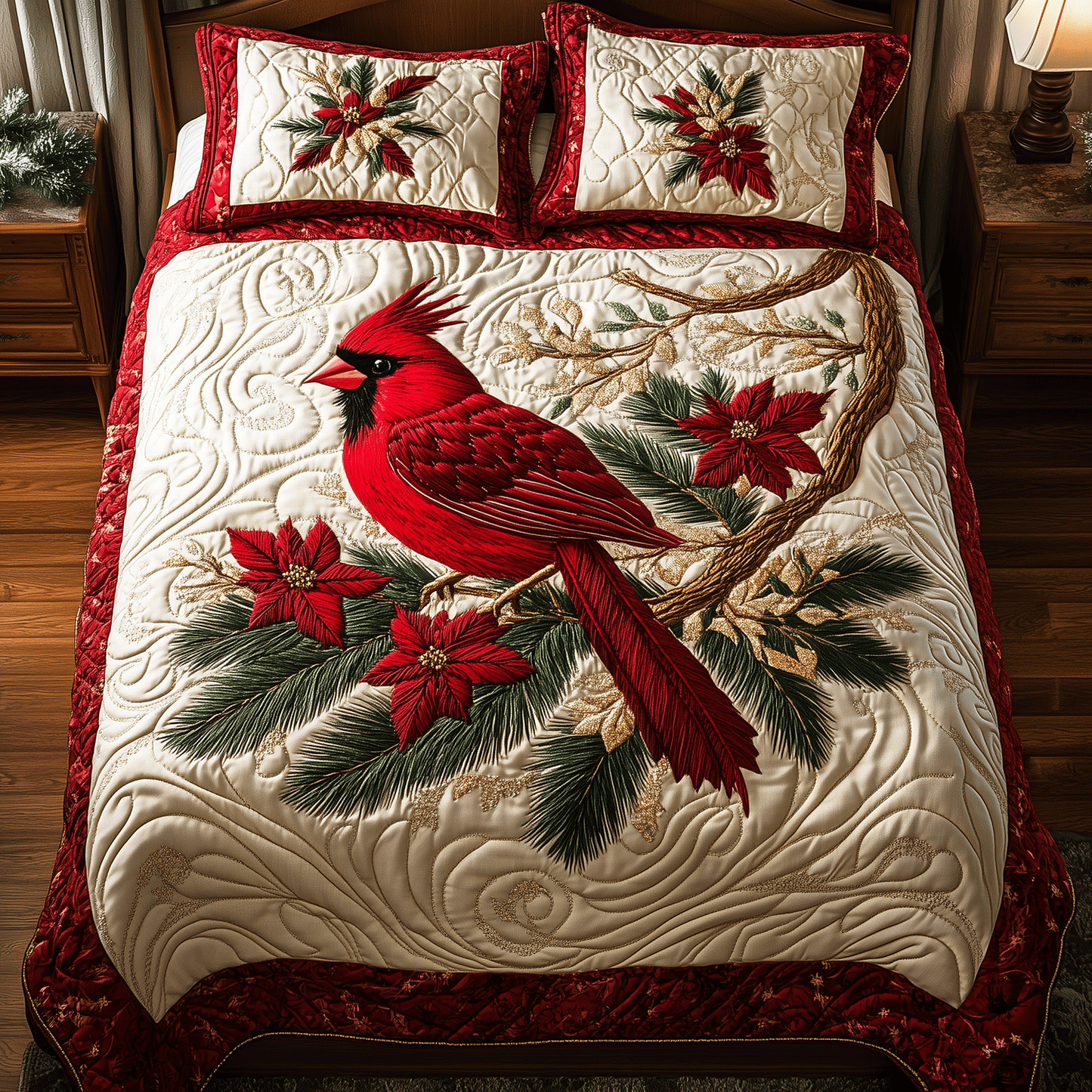 Vibrant Cardinal 3-Piece Quilted Bedding Set NCU0TH2142