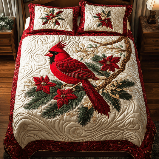 Vibrant Cardinal 3-Piece Quilted Bedding Set NCU0TH2142