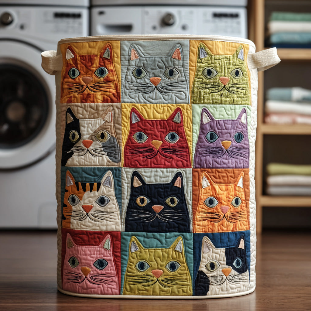 Vibrant Cats Quilted Laundry Basket NCU0LDH085