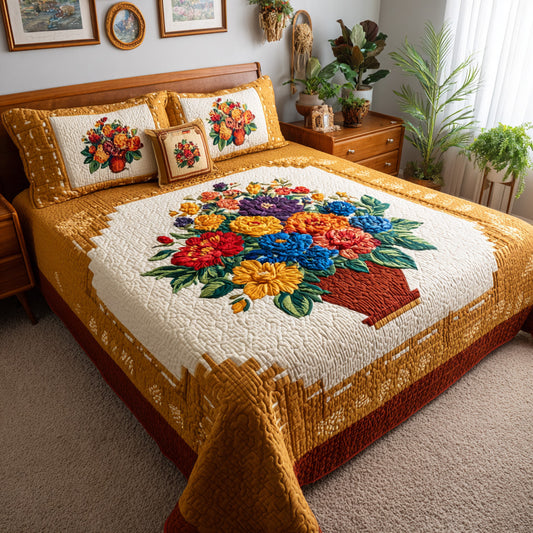 Vibrant Floral Basket Quilted Blanket NCU0LDH845