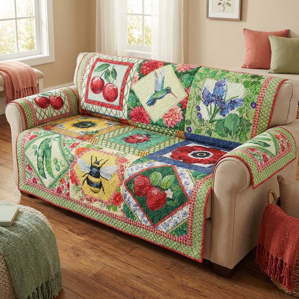 Vibrant Gardening Quilted Sofa Cover NCU0HNH968