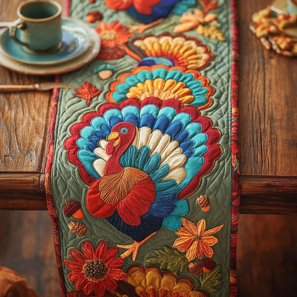 Vibrant Harvest Turkey Quilted Table Runner NCU0NXD518