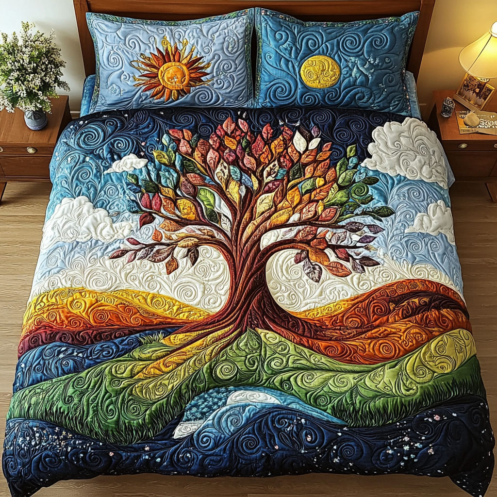 Vibrant Life Tree 3-Piece Quilted Bedding Set NCU0PVL057