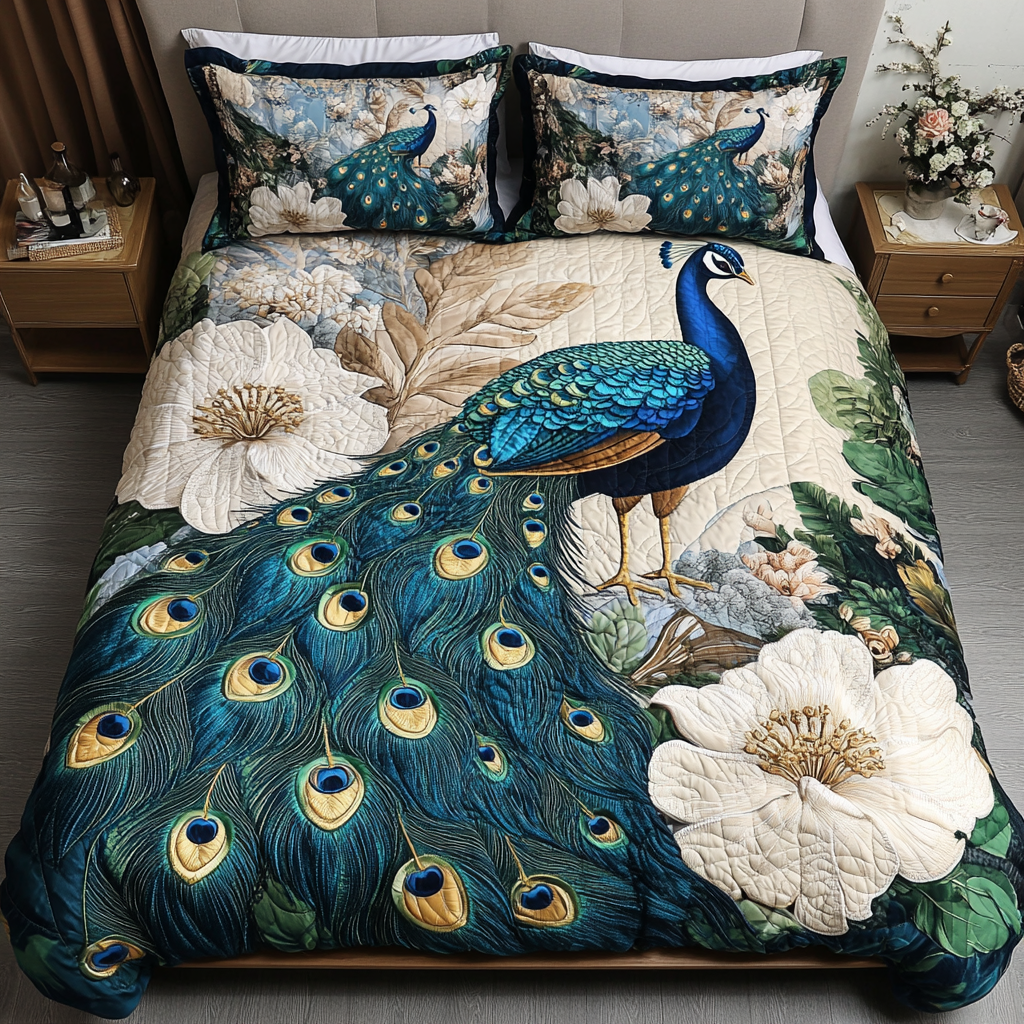 Vibrant Peacock Bliss 3-Piece Quilted Bedding Set NCU0PVL086