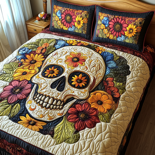 Vibrant Skull 3-Piece Quilted Bedding Set NCU0TL1913