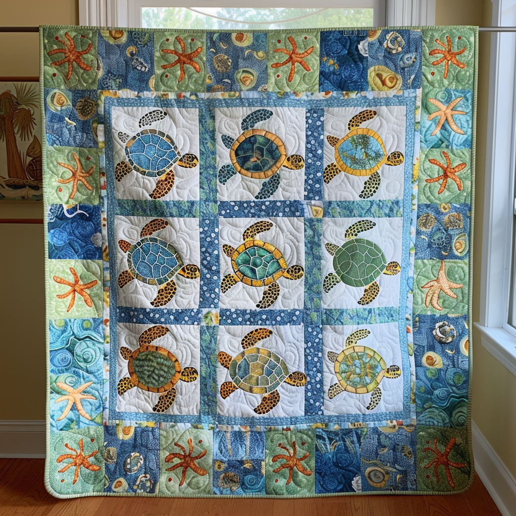 Vibrant Turtles Quilted Blanket NCU0VL232