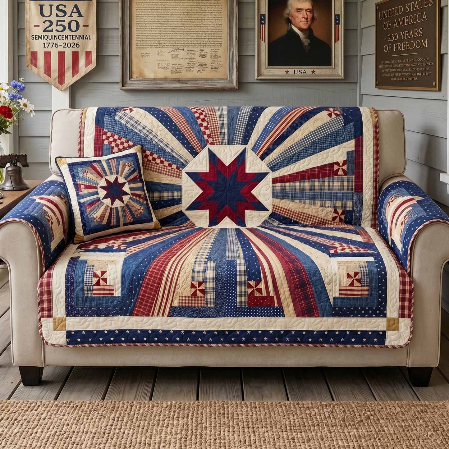 Victory Rays Quilted Sofa Cover NCU0NXD1896