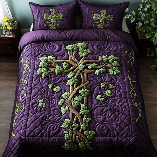 Vine Cross 3-Piece Quilted Bedding Set NCU0NNT232
