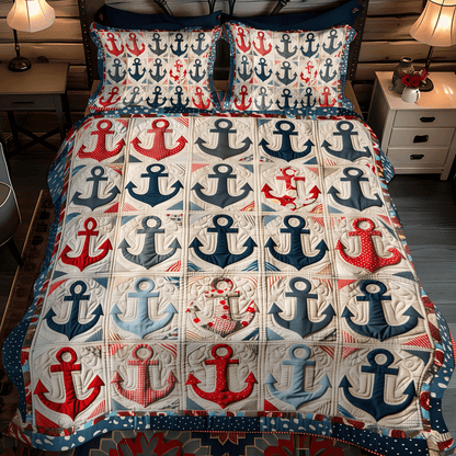 Vintage Anchors 3-Piece Quilted Bedding Set NCU0TH1218