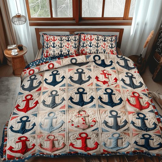 Vintage Anchors 3-Piece Quilted Bedding Set NCU0TH1218