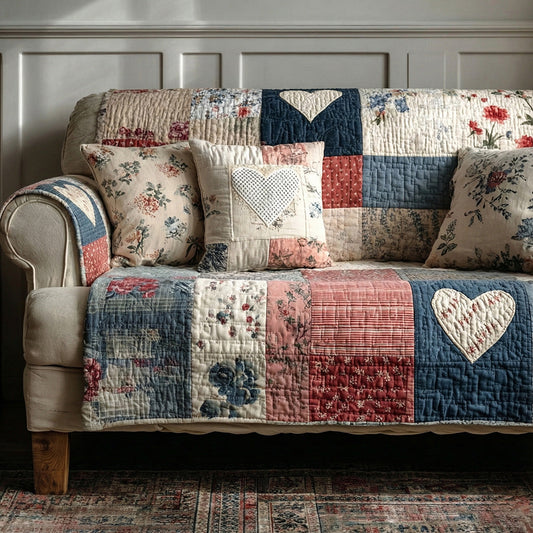 Vintage Blossom Heart Quilted Sofa Cover NCU0LDH118