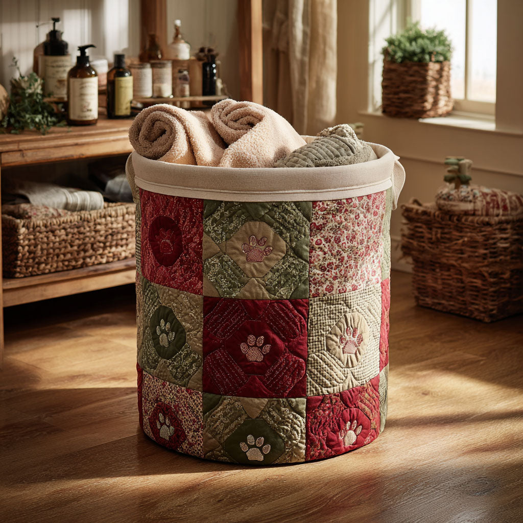Vintage Blossom Paws Quilted Laundry Basket NCU0NTV603