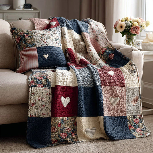 Vintage Cottage Heart Quilted Blanket NCU0LDH260