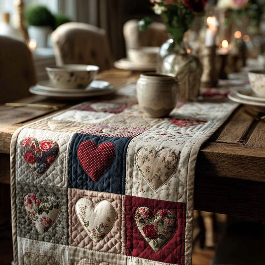 Vintage Cottage Hearts Quilted Table Runner NCU0LDH314