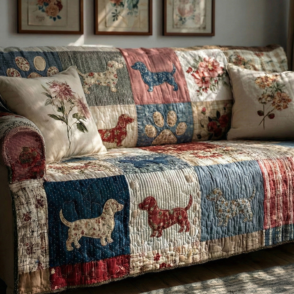 Vintage Dogs Quilted Sofa Cover NCU0LDH374