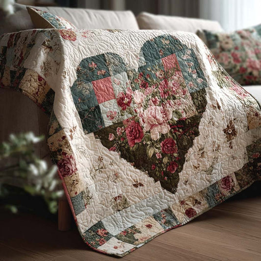 Vintage Heart Bloom Quilted Blanket NCU0DQQ0146