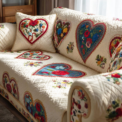 Vintage Heart Quilted Sofa Cover NCU0NTD1248