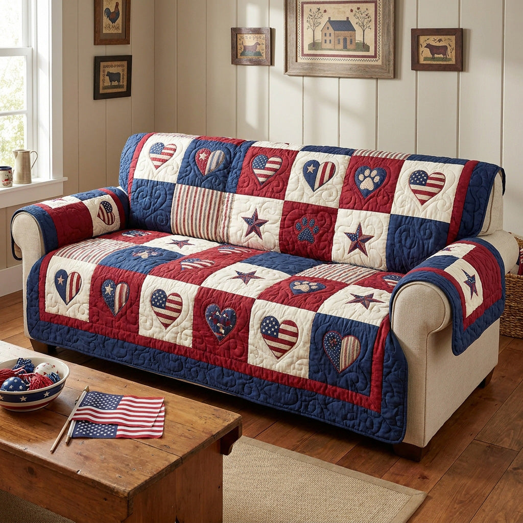 Vintage Hearts Quilted Sofa Cover NCU0NTV1090