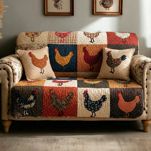 Vintage Hens Quilted Sofa Cover NCU0LDH385