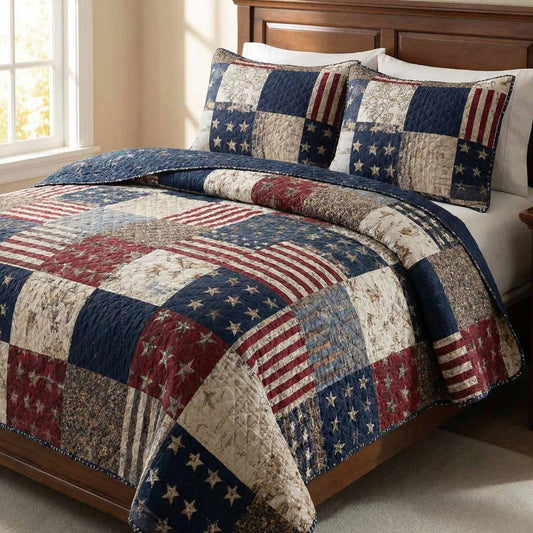 Vintage Patch 3-Piece Quilted Bedding Set NCU0NXD1622