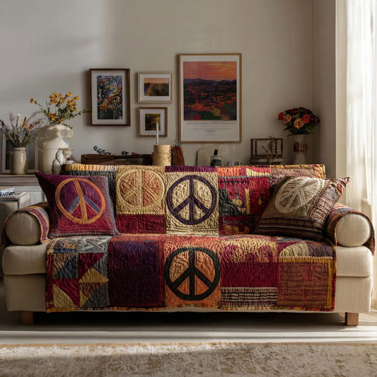 Vintage Peace Patch Quilted Sofa Cover NCU0NXD1407