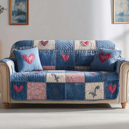 Vintage Pink Heart Quilted Sofa Cover NCU0NXD1388