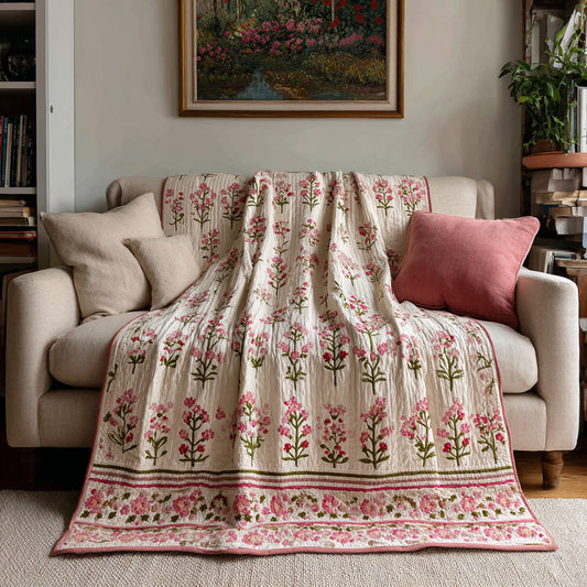 Vintage Rose Stripe Quilted Blanket NCU0LDH678