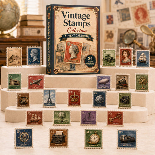 CHRISTMAS KICKOFF 40% OFF - Vintage Stamps Collection Advent Calendar 2026 - 24-Day Festive Countdown, Acrylic Charms Blind Box - Gift For Stamp Lovers AC0TH230