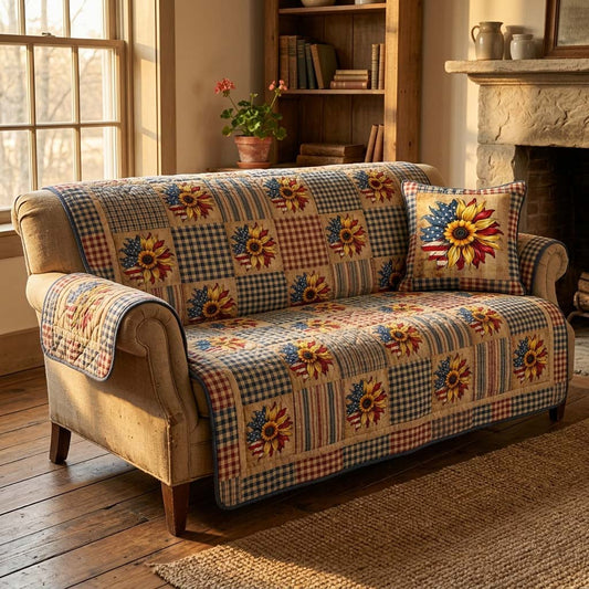 Vintage Starflower Quilted Sofa Cover NCU0DQQ0799
