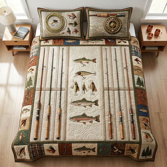 Vintage Tackle 3-Piece Quilted Bedding Set NCU0NTD1787