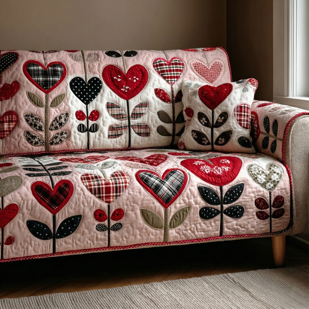 Vintage Valentine Bloom Quilted Sofa Cover NCU0LDH202