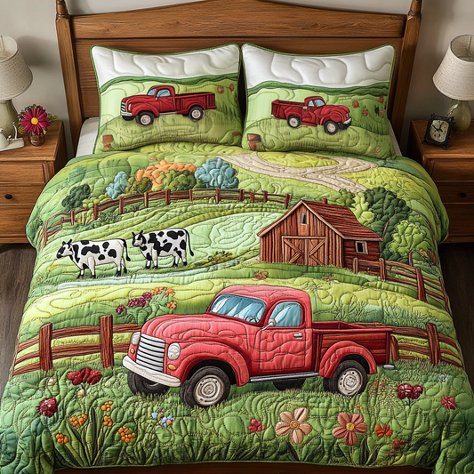 Vintage Wheels 3-Piece Quilted Bedding Set NCU0NVH295