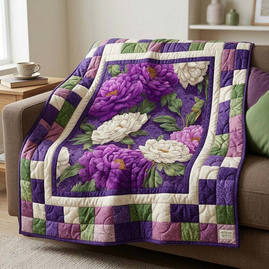 Violet Peony Patchwork Quilted Blanket NCU0DQQ0559