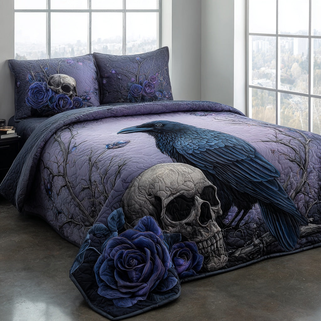 Violet Roses 3-Piece Quilted Bedding Set NCU0PVL938