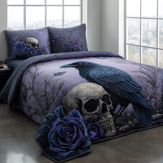 Violet Roses 3-Piece Quilted Bedding Set NCU0PVL938