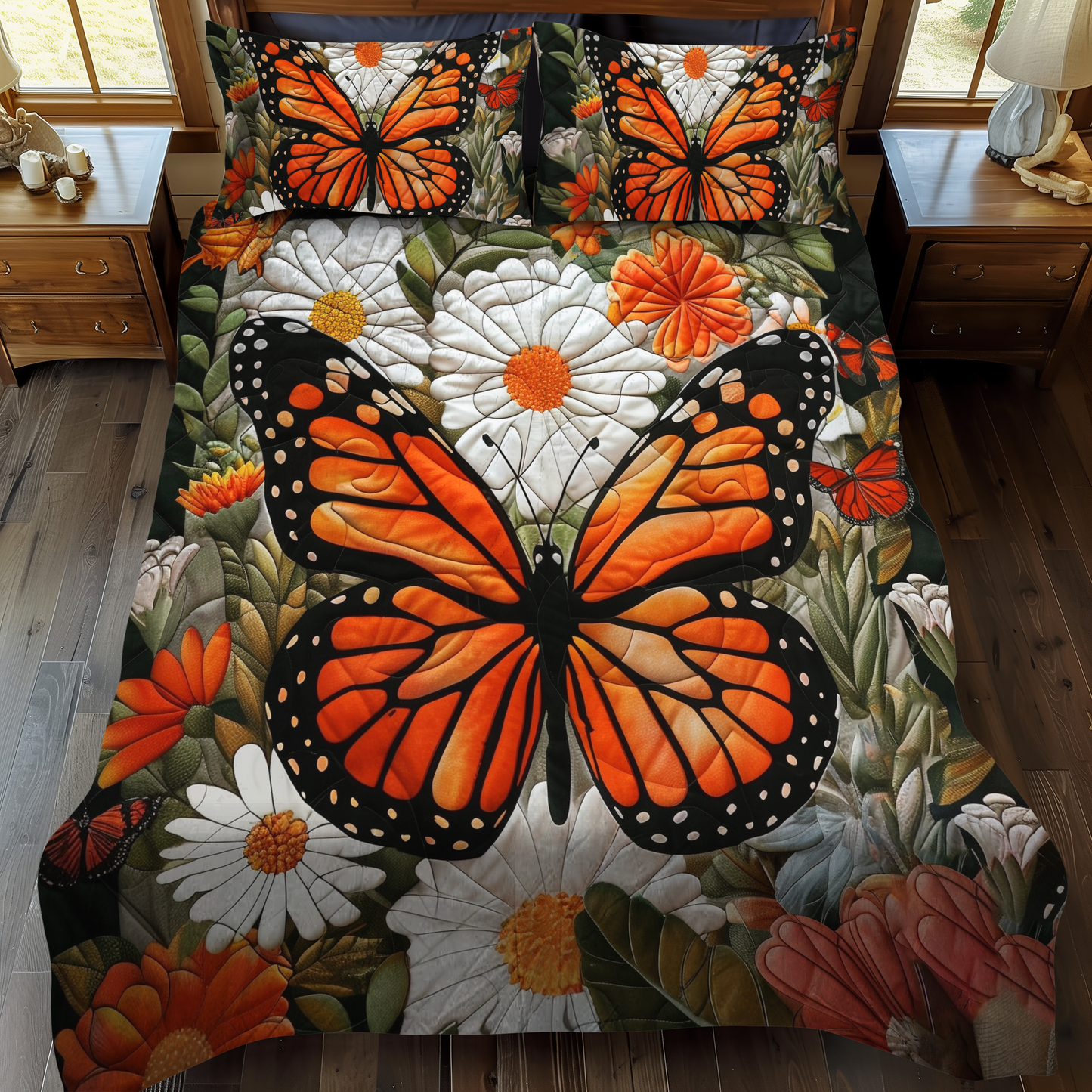 Vivid Monarch Butterflies 3-Piece Quilted Bedding Set NCU0VL037